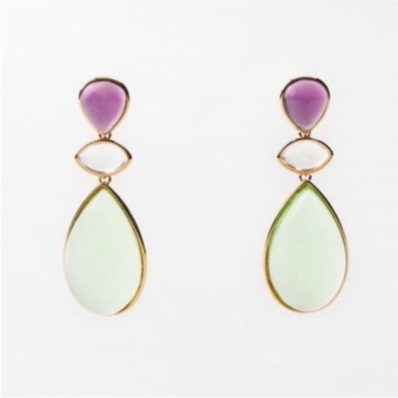 New! Zara Plum Gemstone Drop Statement Earrings (1001) NWOT - Picture 1 of 4